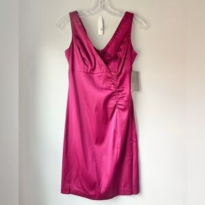 Donna Ricco Magenta V-neck Ruched Dress